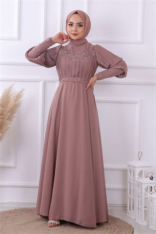 Kolları Pliseli Drape Detaylı Elbise 