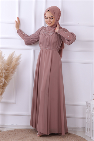 Kolları Pliseli Drape Detaylı Elbise 