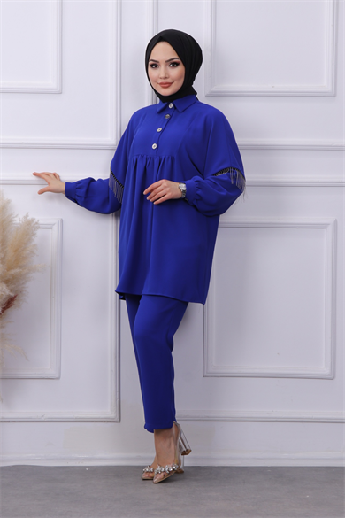 Kolları Zincir Detaylı Takım Lacivert