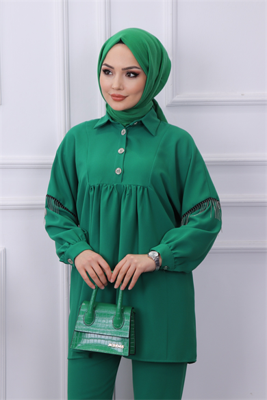 Kolları Zincir Detaylı Takım Yeşil