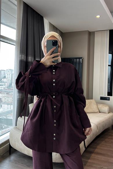 Kolu Bağlamalı Kuş Gözlü Takım Bordo