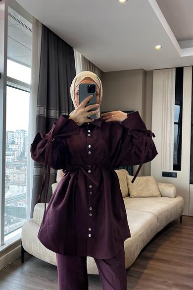 Kolu Bağlamalı Kuş Gözlü Takım Bordo