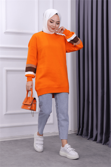 Kolu Dalga Desen Tunik Turuncu