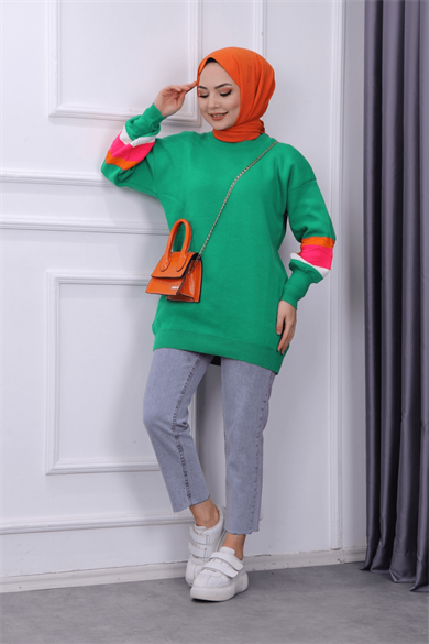Kolu Dalga Desen Tunik Yeşil