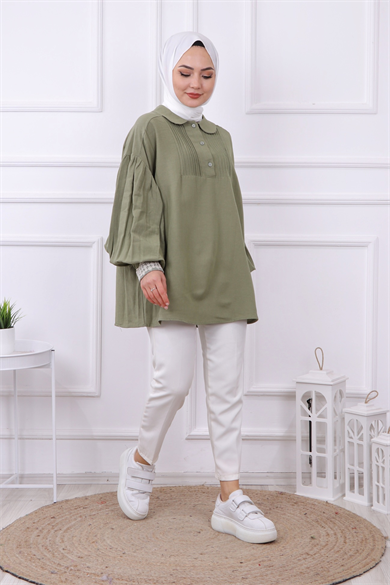 Kolu Dantel Detaylı Tunik Yeşil
