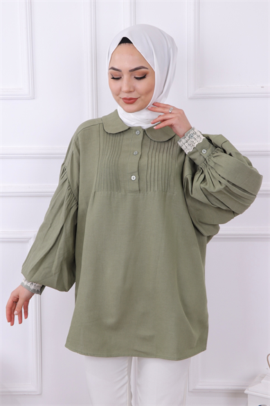 Kolu Dantel Detaylı Tunik Yeşil