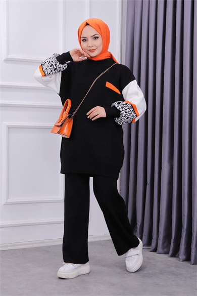 Kolu Desenli Takım Siyah