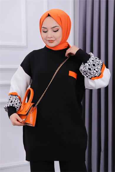 Kolu Desenli Takım Siyah