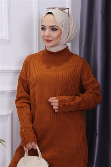Kolu Düğme Detaylı Triko Takım Tarçın