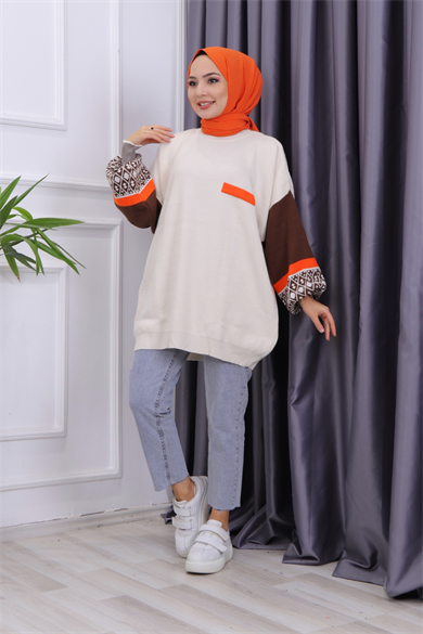 Kolu Etnik Desen Triko Tunik 