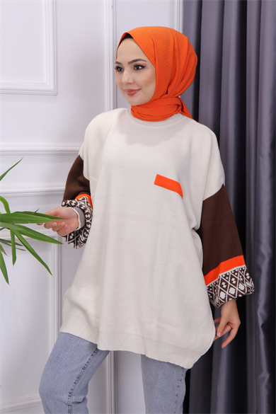 Kolu Etnik Desen Triko Tunik 