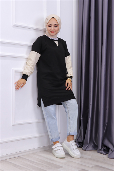 Kolu Fermuarlı Sweat Siyah