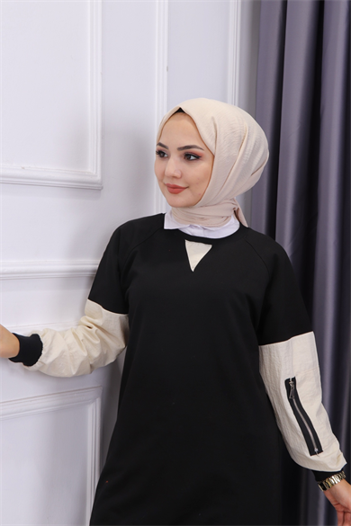 Kolu Fermuarlı Sweat Siyah
