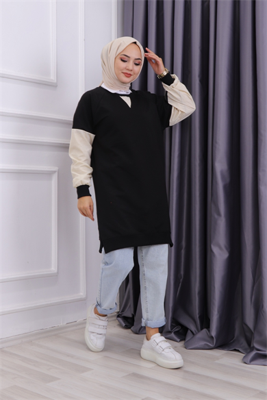 Kolu Fermuarlı Sweat Siyah
