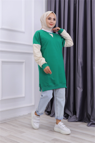 Kolu Fermuarlı Sweat Yeşil