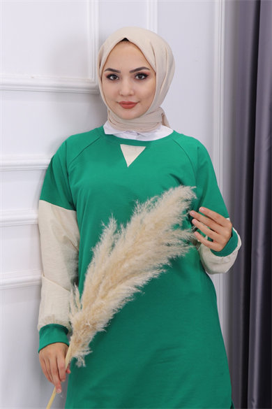 Kolu Fermuarlı Sweat Yeşil