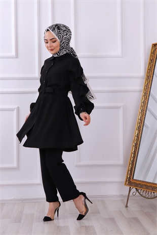 Kolu Fırfırlı Takım Siyah