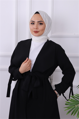 Kolu Katlamalı Trenç Siyah