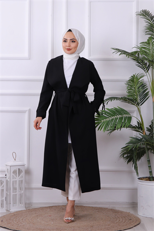 Kolu Katlamalı Trenç Siyah