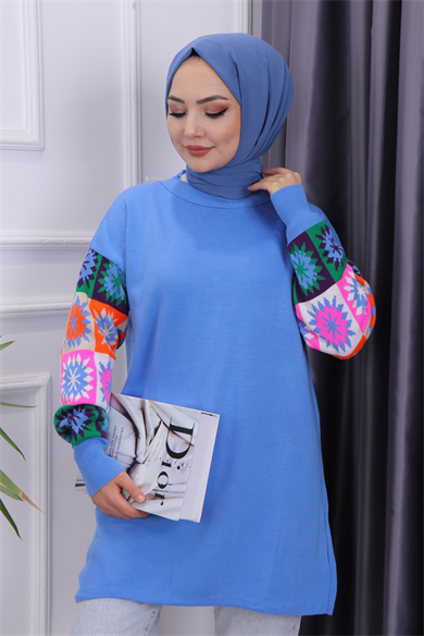 Kolu Kilim Desen Tunik Mavi