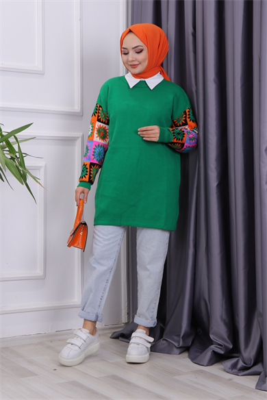 Kolu Kilim Desen Tunik Yeşil