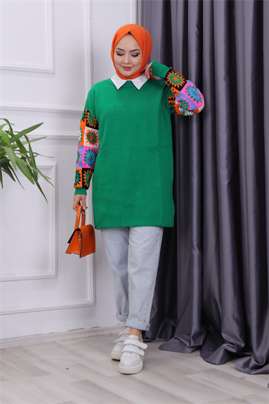 Kolu Kilim Desen Tunik Yeşil
