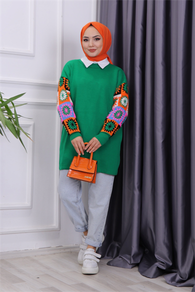 Kolu Kilim Desen Tunik Yeşil