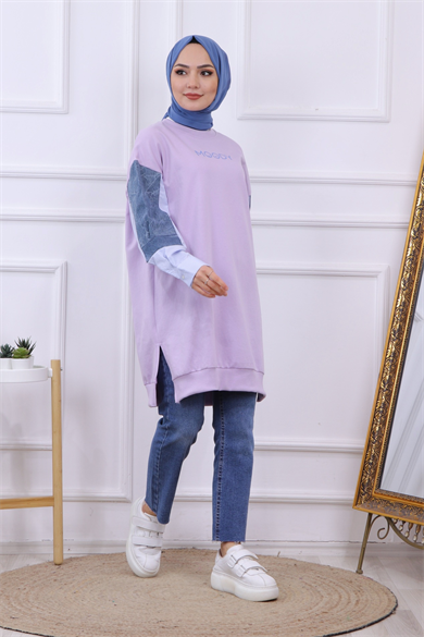 Kolu Kot Detaylı Sweat Lila