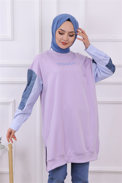 Kolu Kot Detaylı Sweat Lila