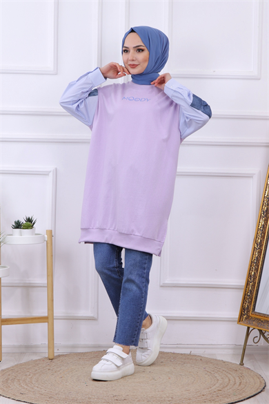 Kolu Kot Detaylı Sweat Lila