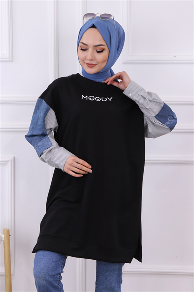 Kolu Kot Detaylı Sweat Siyah