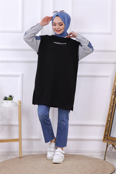 Kolu Kot Detaylı Sweat Siyah