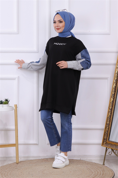 Kolu Kot Detaylı Sweat Siyah