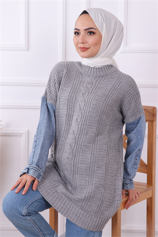 Kolu Kot Detaylı Tunik Gri