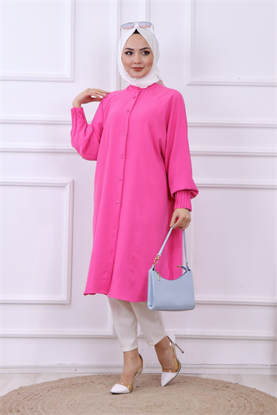 Kolu Pile Detaylı Tunik Pembe