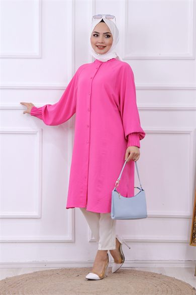 Kolu Pile Detaylı Tunik Pembe