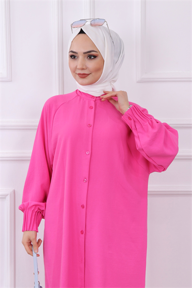 Kolu Pile Detaylı Tunik Pembe