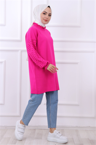 Kolu Ponponlu Tunik Fuşya