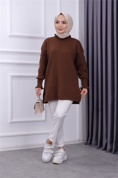 Kolu Ponponlu Tunik Kahverengi