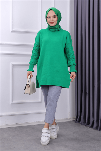 Kolu Ponponlu Tunik Yeşil