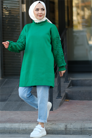 Kolu Ponponlu Tunik Yeşil