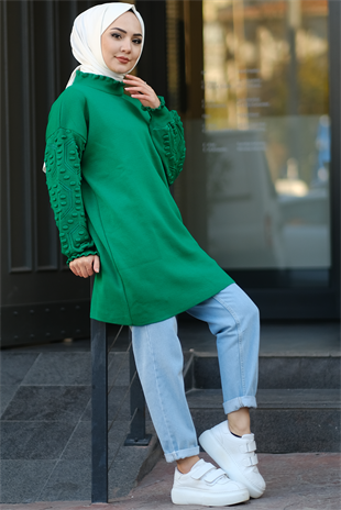 Kolu Ponponlu Tunik Yeşil