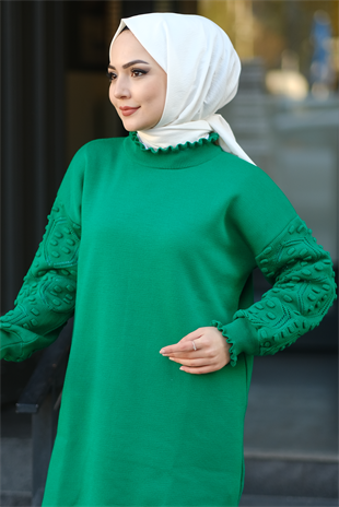 Kolu Ponponlu Tunik Yeşil