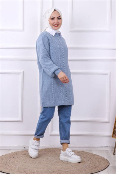 Kolu Saç Örgülü Tunik 