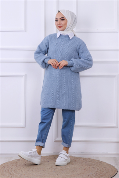 Kolu Saç Örgülü Tunik 