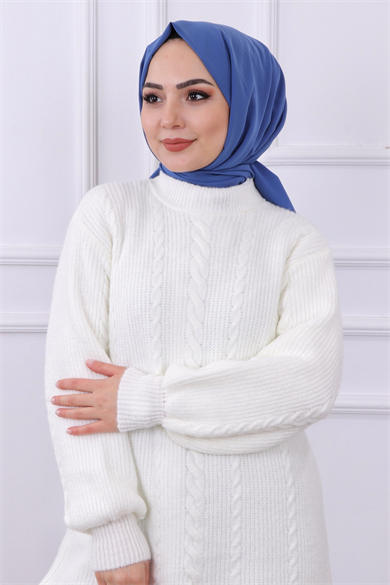 Kolu Saç Örgülü Tunik Beyaz