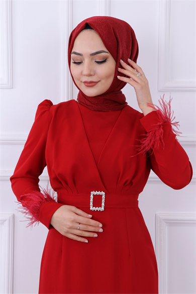 Kolu Tüy Detaylı Elbise