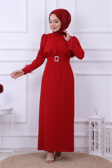 Kolu Tüy Detaylı Elbise