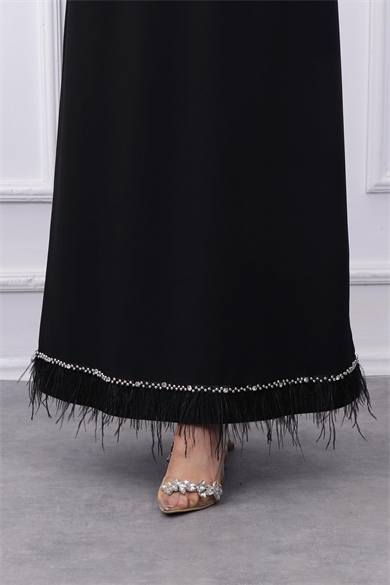 Kolu Ve Etek Ucu Taşlı Elbise 