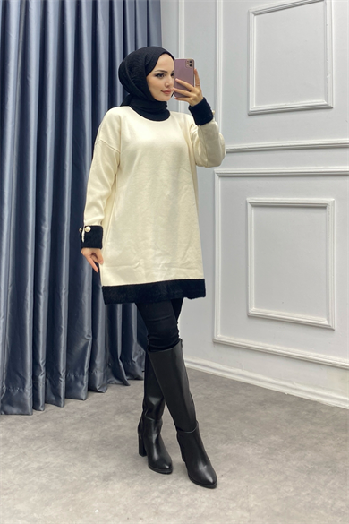 Kolu Ve Yakası Peluş Tunik 